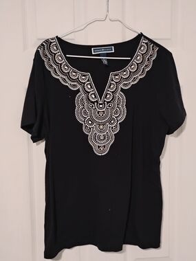 Karen Scott Black Embellished V-Neck Women's Top Sz XL